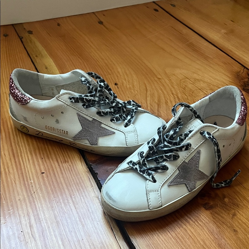 Golden Goose Kids White and Pink Glitter Sneakers